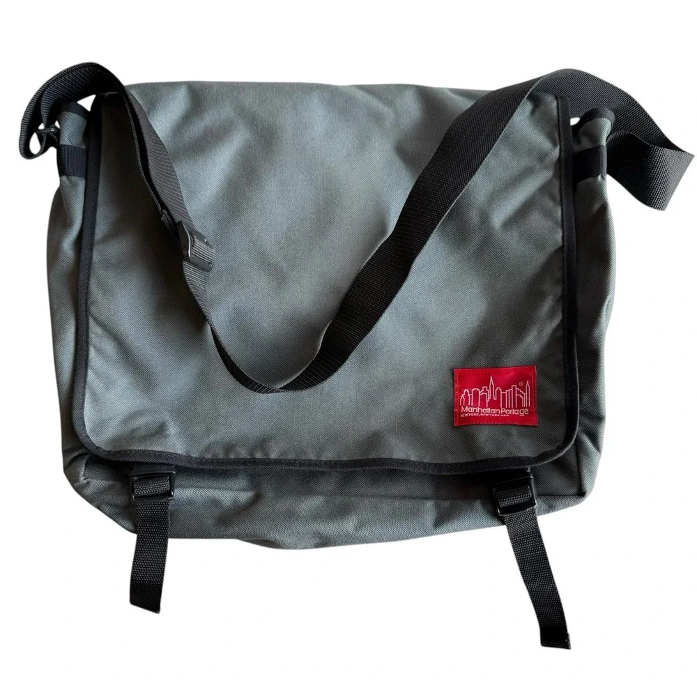 MANHATTAN PORTAGE‎ Cordura Fabric Crossbody Shoulder Laptop Bag Gray Olive